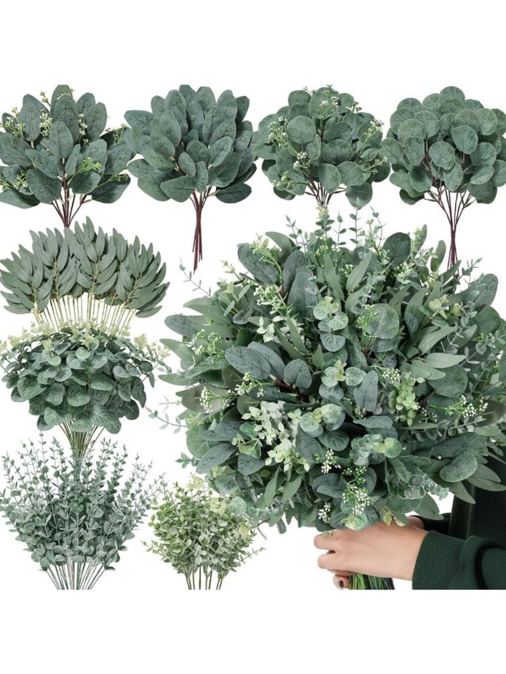 130PCS Faux Eucalyptus Stems Bulk - Mixed Greenery for Home Decor & Arrangements